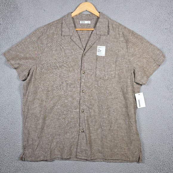 Sonoma Camp Shirt Mens Size 2XL Light Brown Lightweight Linen Cotton Blend NWT - Picture 1 of 11